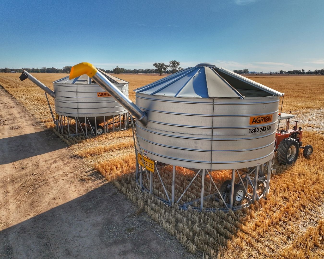 AGRIBIN Road-Train Bin in three-quarter view, showing the 13 inch galvanised auger